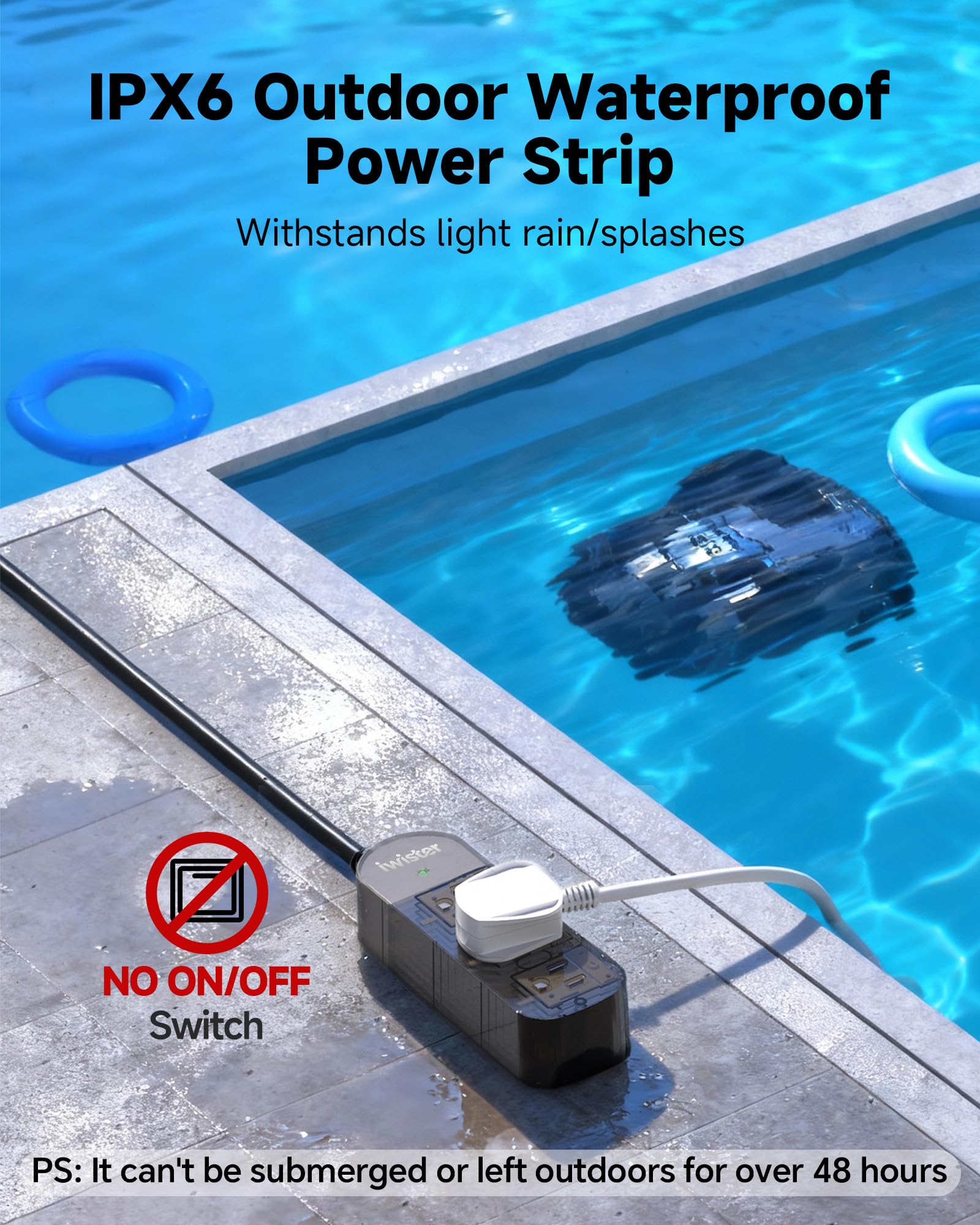 iwister angled plug close-up reducing strain and improving outlet fit outdoors