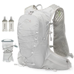 IX INOXTO front view of grey running hydration vest showing slim profile and fit