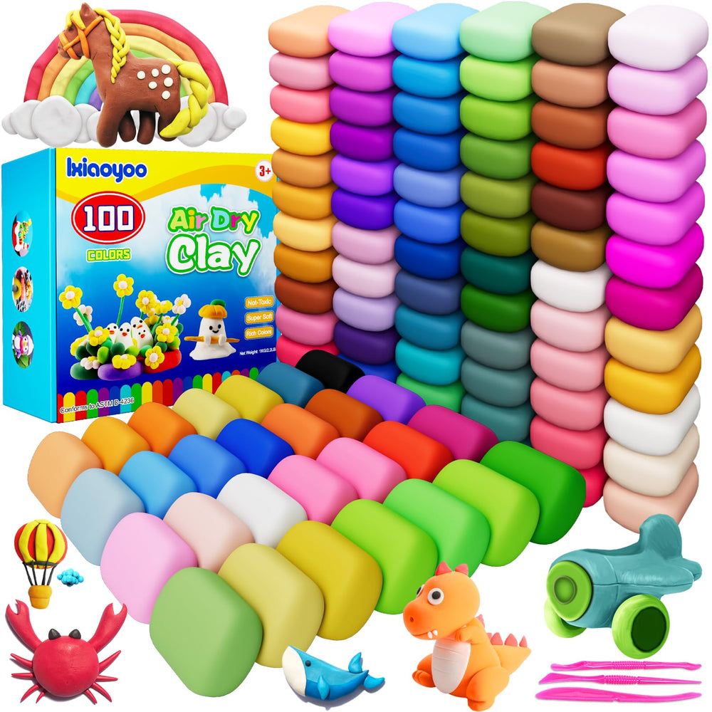 Ixiaoyoo front packaging showing full 100-color clay kit and tools for easy gifting