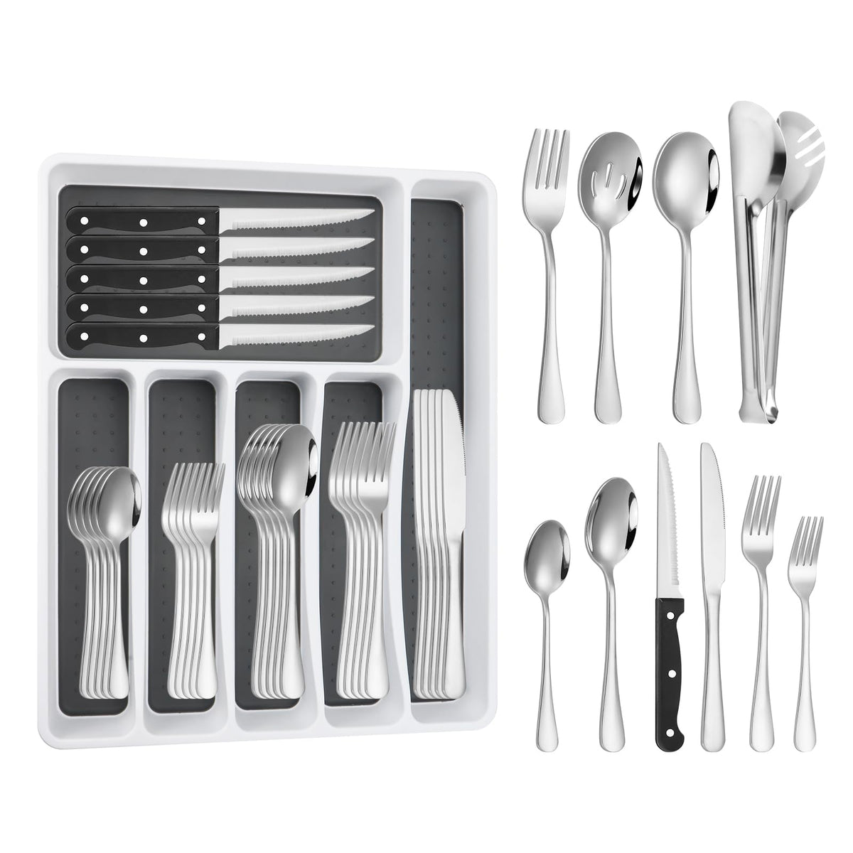 Izurok front view of full 53-piece set showing elegant polished finish and comprehensive contents