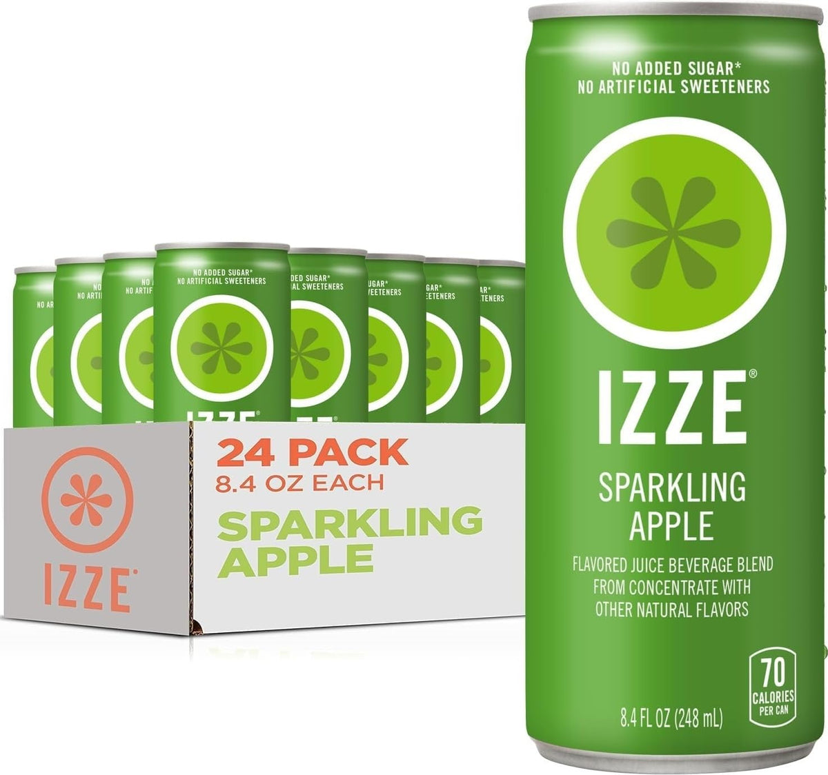IZZE apple front packaging showing 24-can box and convenience