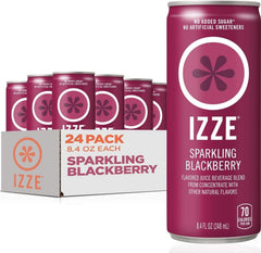 IZZE blackberry front packaging showing vibrant can and brand, highlights real juice benefit