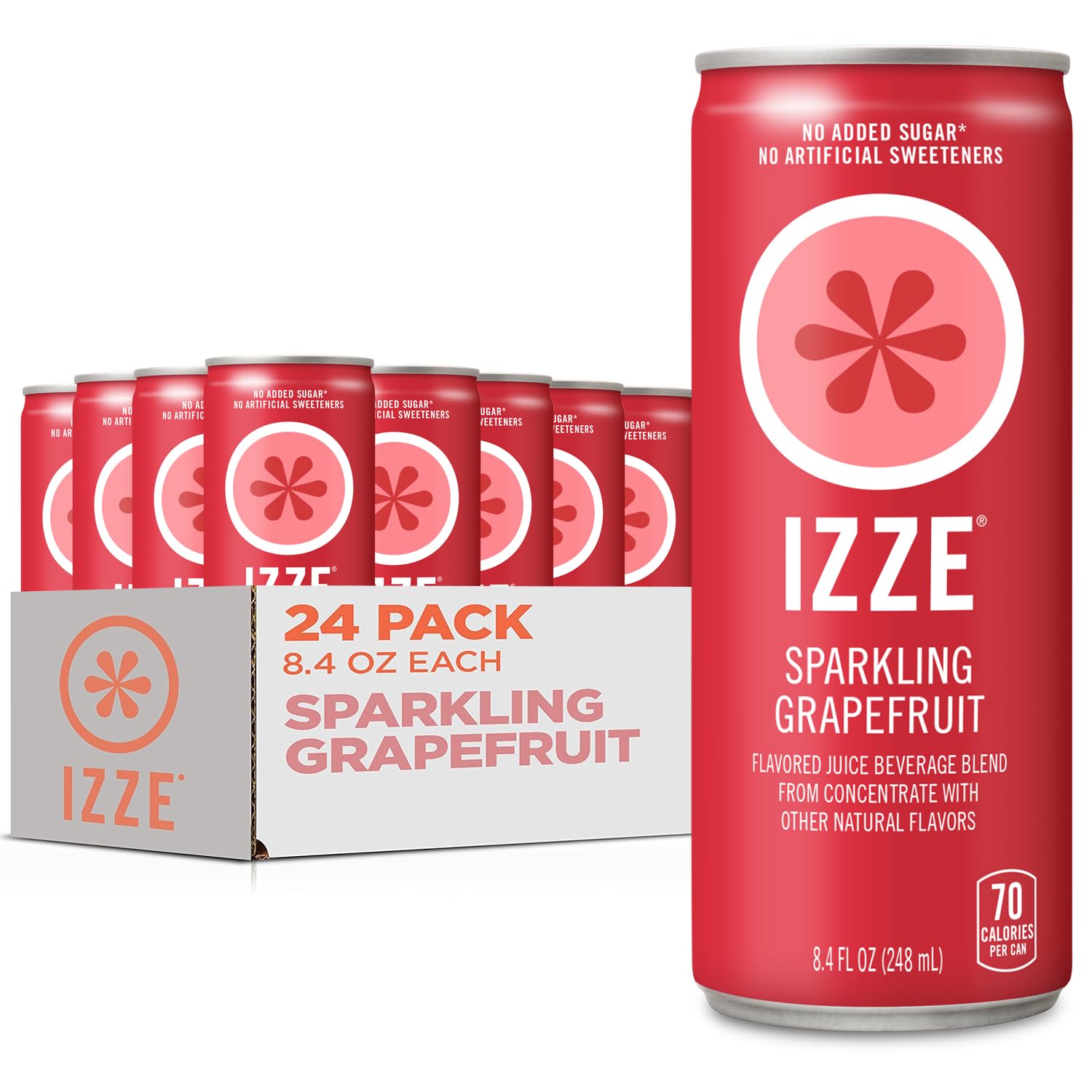 IZZE front pack of grapefruit cans showing bright branding and refreshment