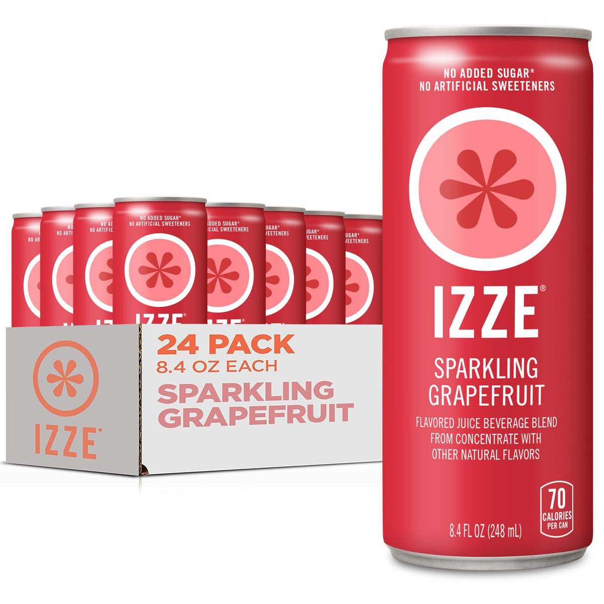 IZZE front pack of grapefruit cans showing bright branding and refreshment