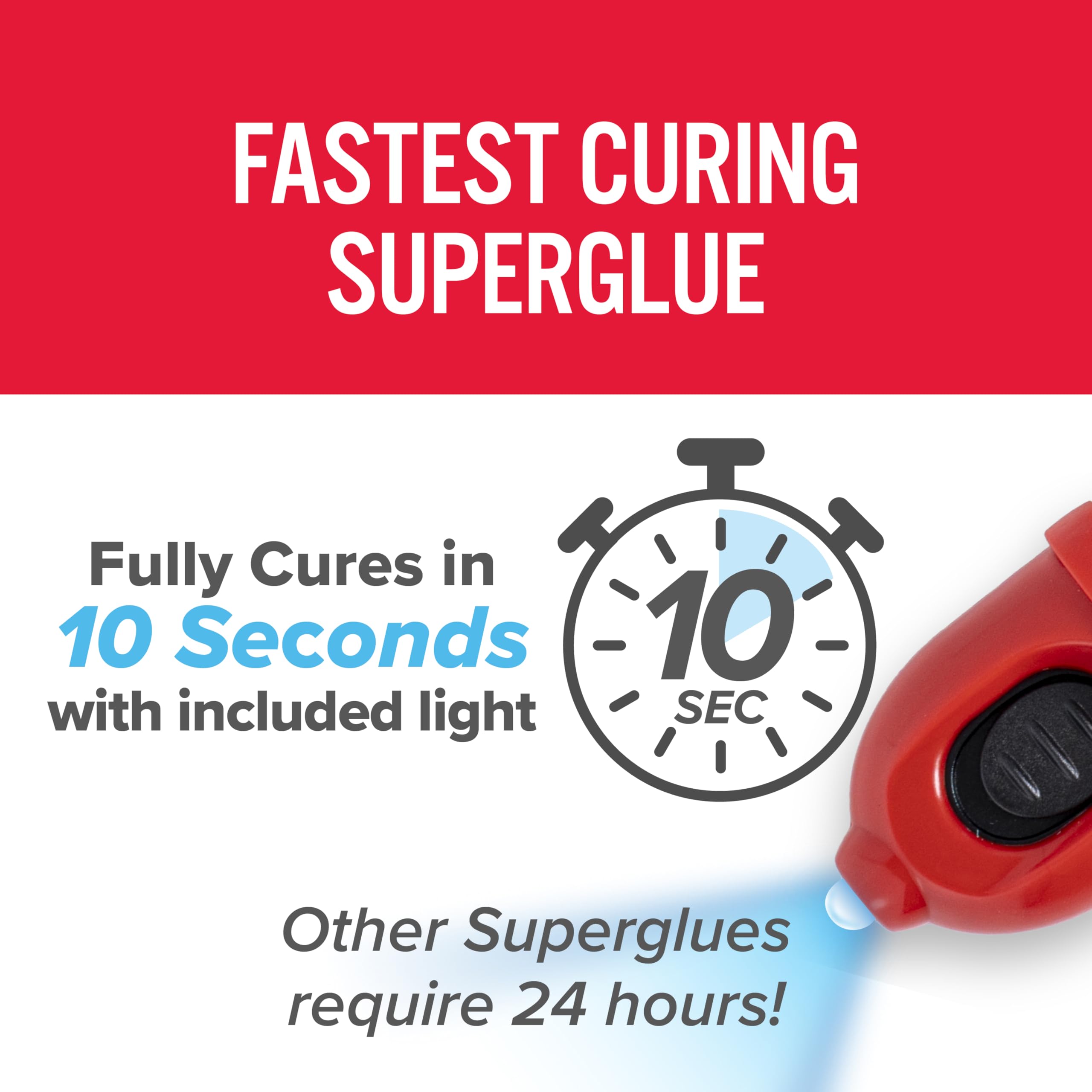 J-B Weld included blue LED light activating glue quickly for fast, strong bonds