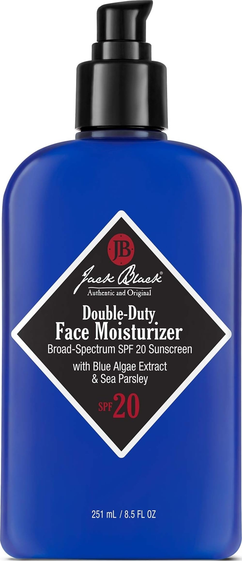 Jack Black front bottle view showing SPF 20 protection benefit