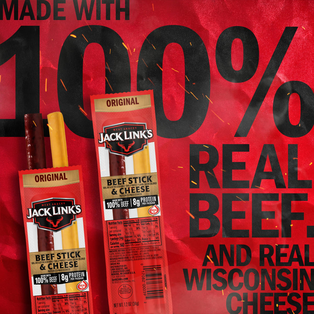 Jack Link's opened pack with beef and cheese ready to eat, quick protein