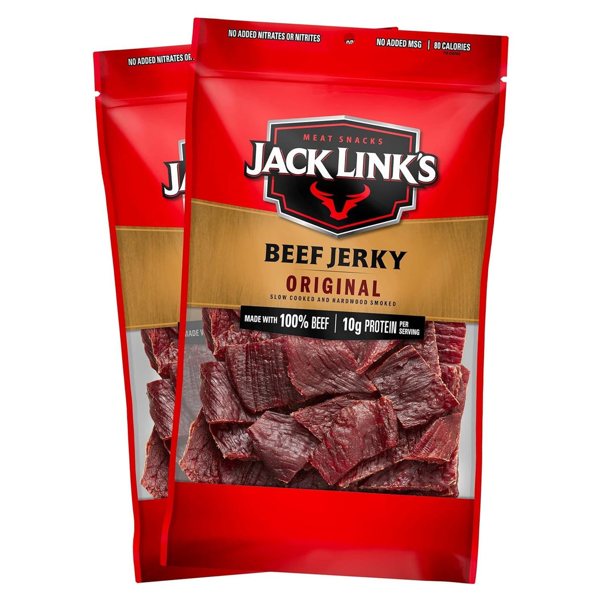 Jack Link's front packaging showing two resealable 9 oz bags and convenience