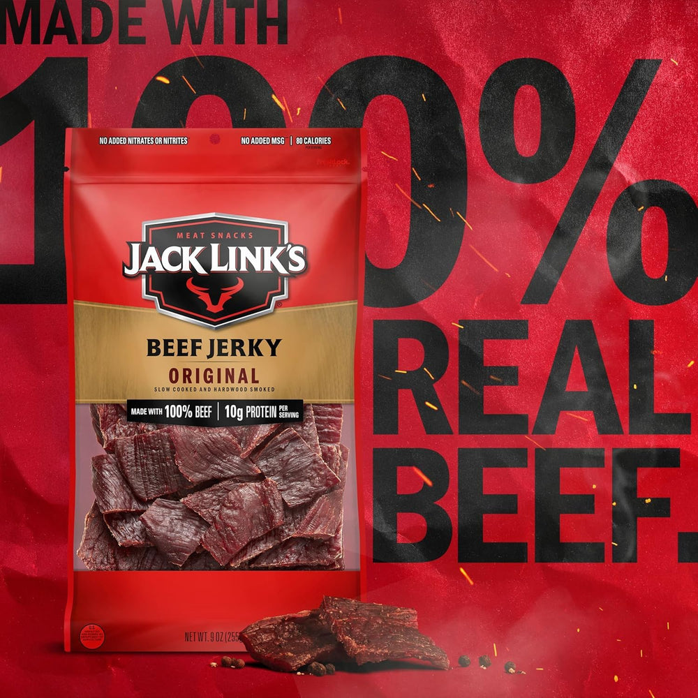 Jack Link's close-up of jerky slices showing tender texture and smoky taste