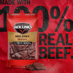 Jack Link's close-up of jerky slices showing tender texture and smoky taste