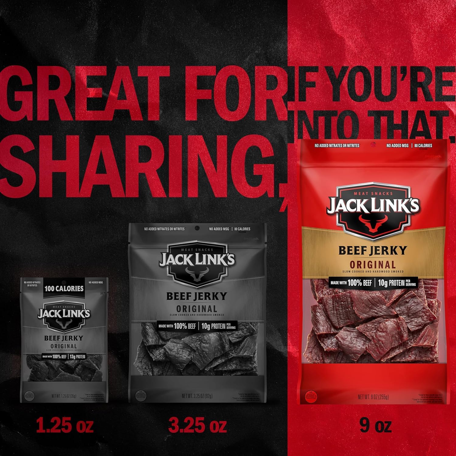 Jack Link's jerky held in hand demonstrating bag size and portion clarity
