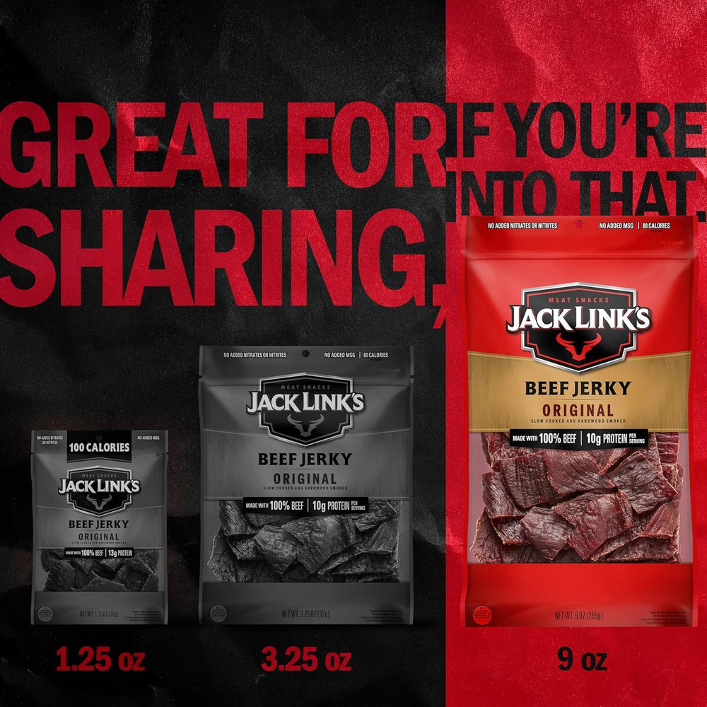 Jack Link's jerky held in hand demonstrating bag size and portion clarity