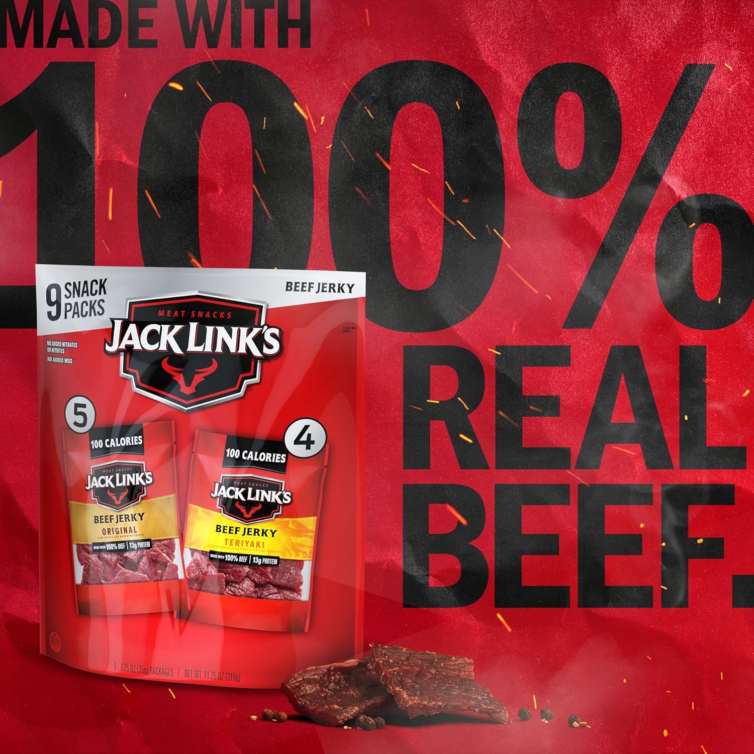 Jack Link's opened single-serve bag demonstrating ready-to-eat convenience