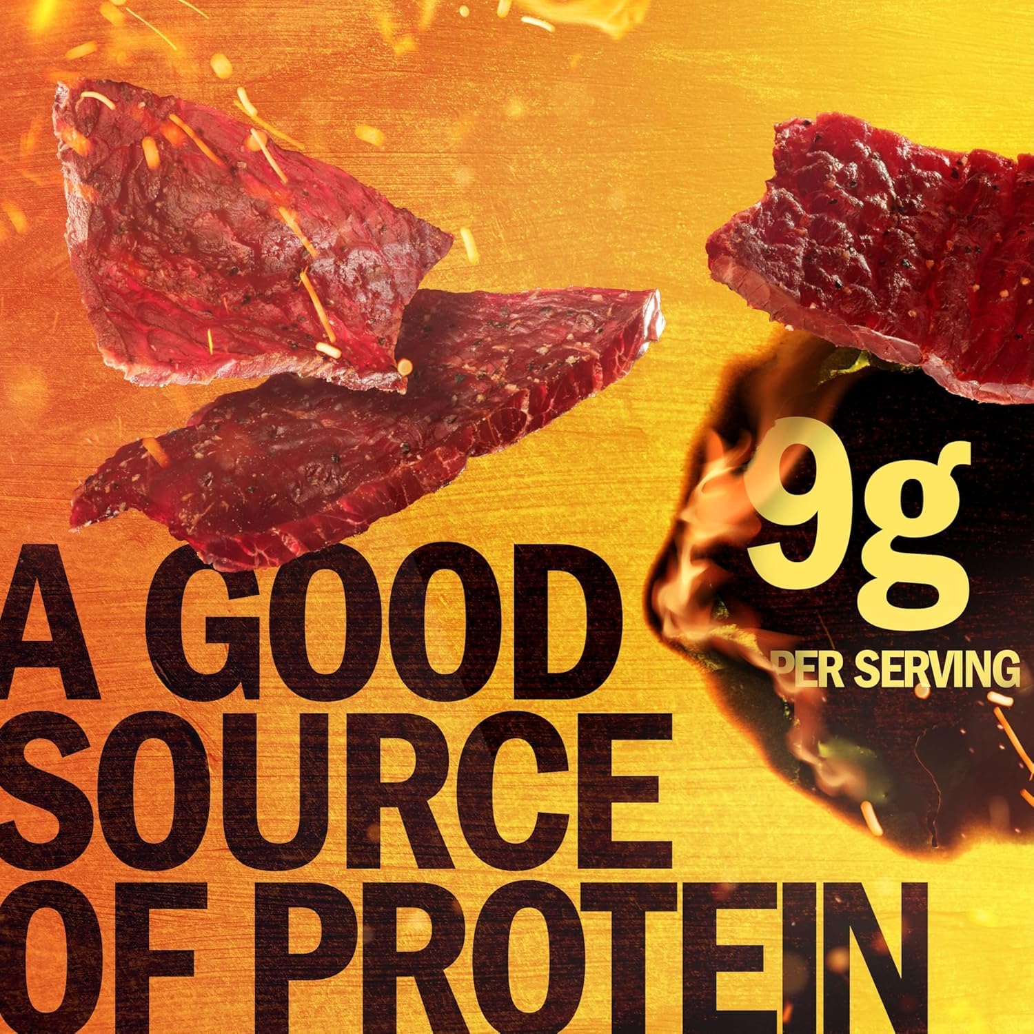Jack Link's close-up texture of jerky showing hardwood-smoked grain and flavor