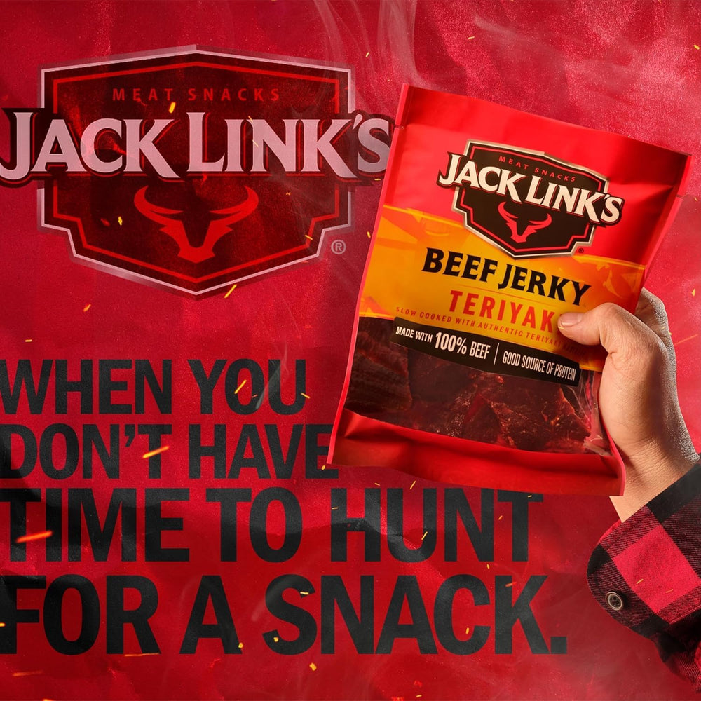 Jack Link's jerky portion in hand showing size and easy portability for busy days