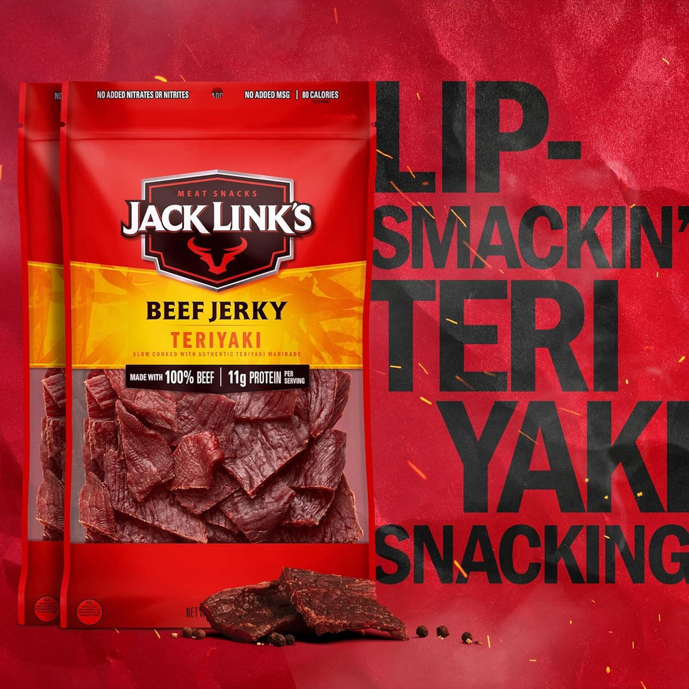 Jack Link's two 9 oz bags stacked illustrating bulk value and pantry storage