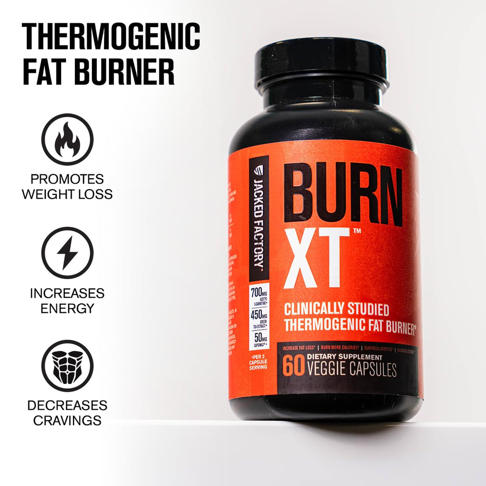 Jacked Factory Burn-XT tablet close-up highlighting capsule texture and quality