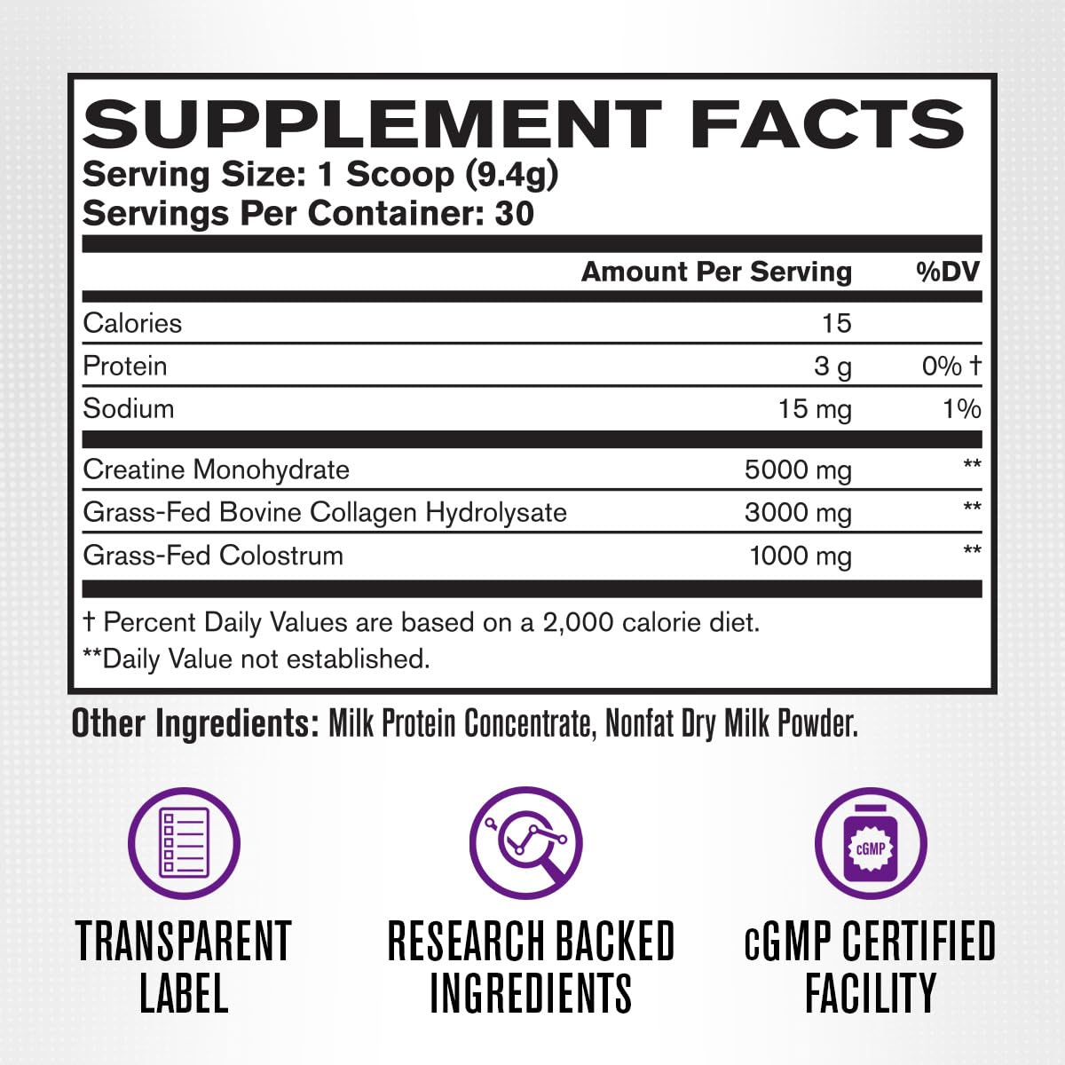 Nutrition facts and ingredient list on Jacked Factory label for transparency