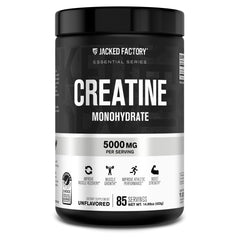 Jacked Factory front packaging showing pure creatine monohydrate and benefits