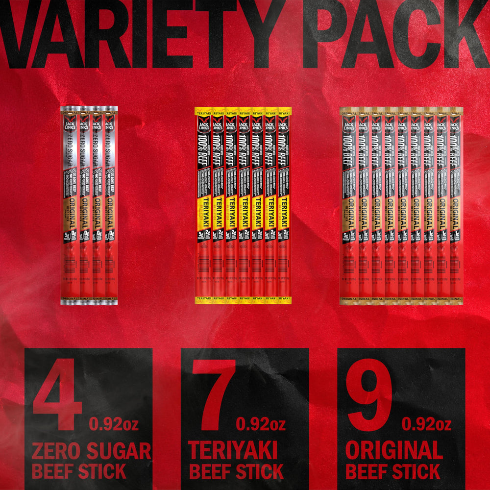 Jack Link's zero sugar stick label visible for low-sugar benefit