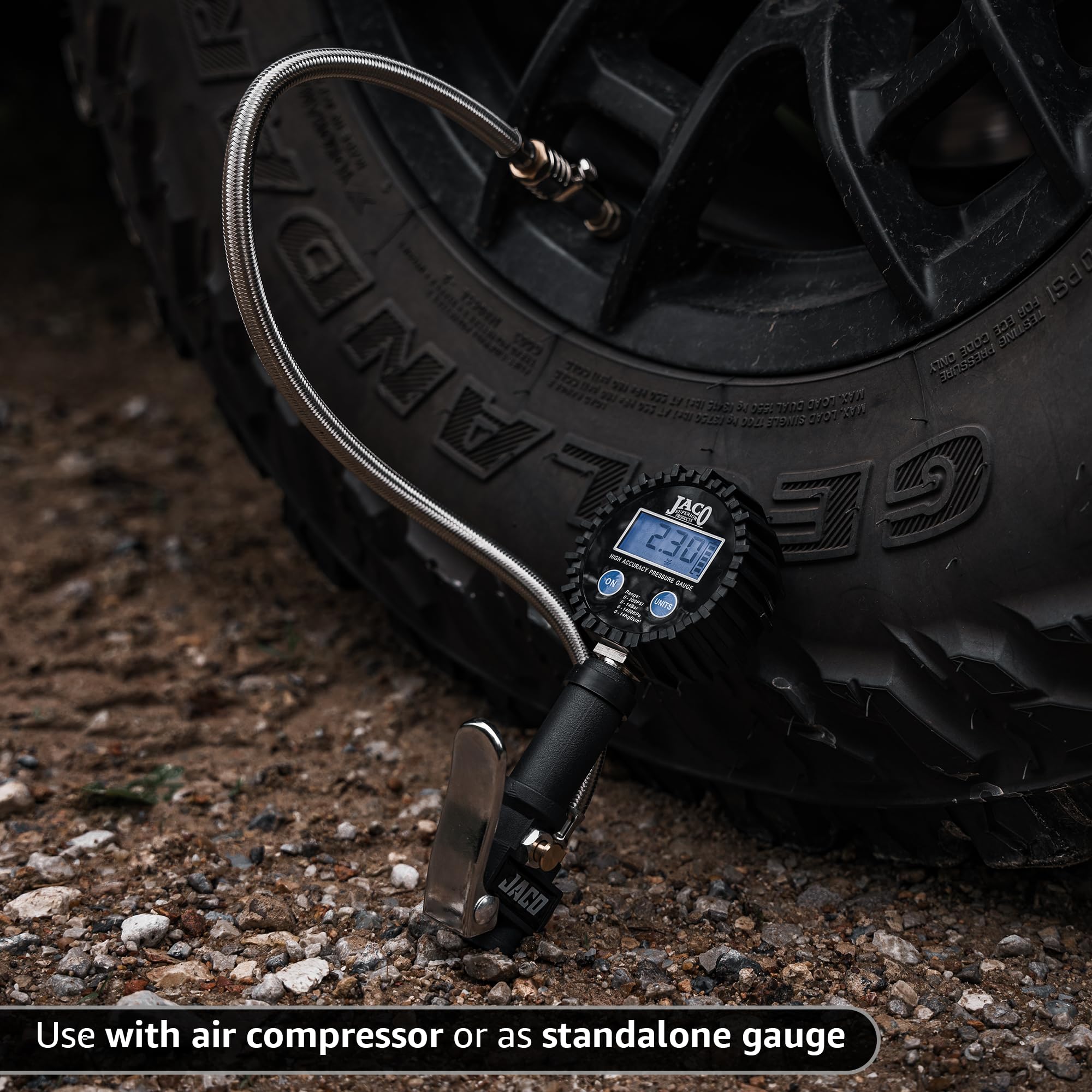 JACO FlowPro steel-braided hose detail demonstrating kink resistance and longevity
