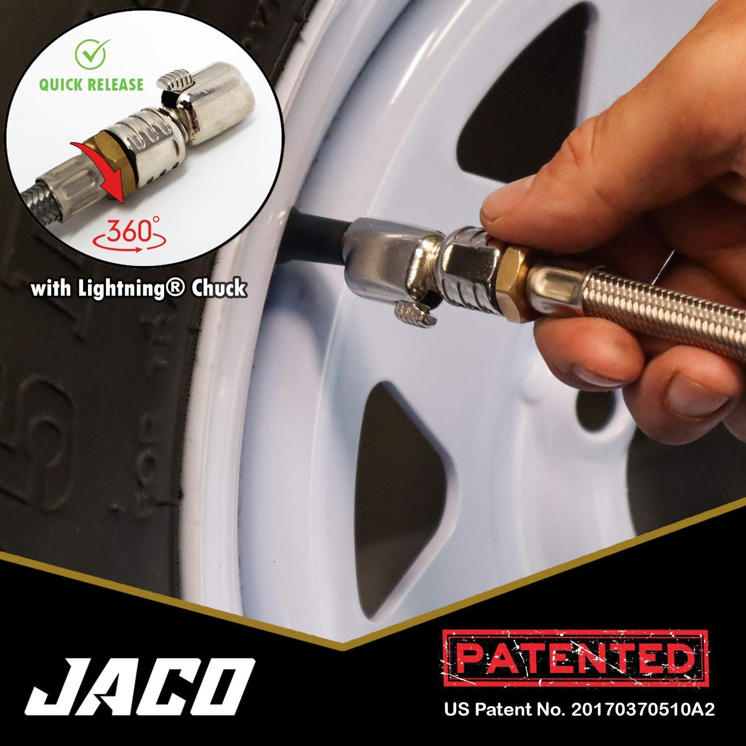 JACO FlowPro in use on an SUV tire illustrating fast, precise inflation