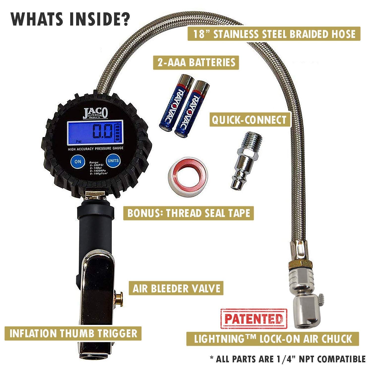 JACO FlowPro Lightning Chuck locked on valve stem for leak-free hands-free inflation