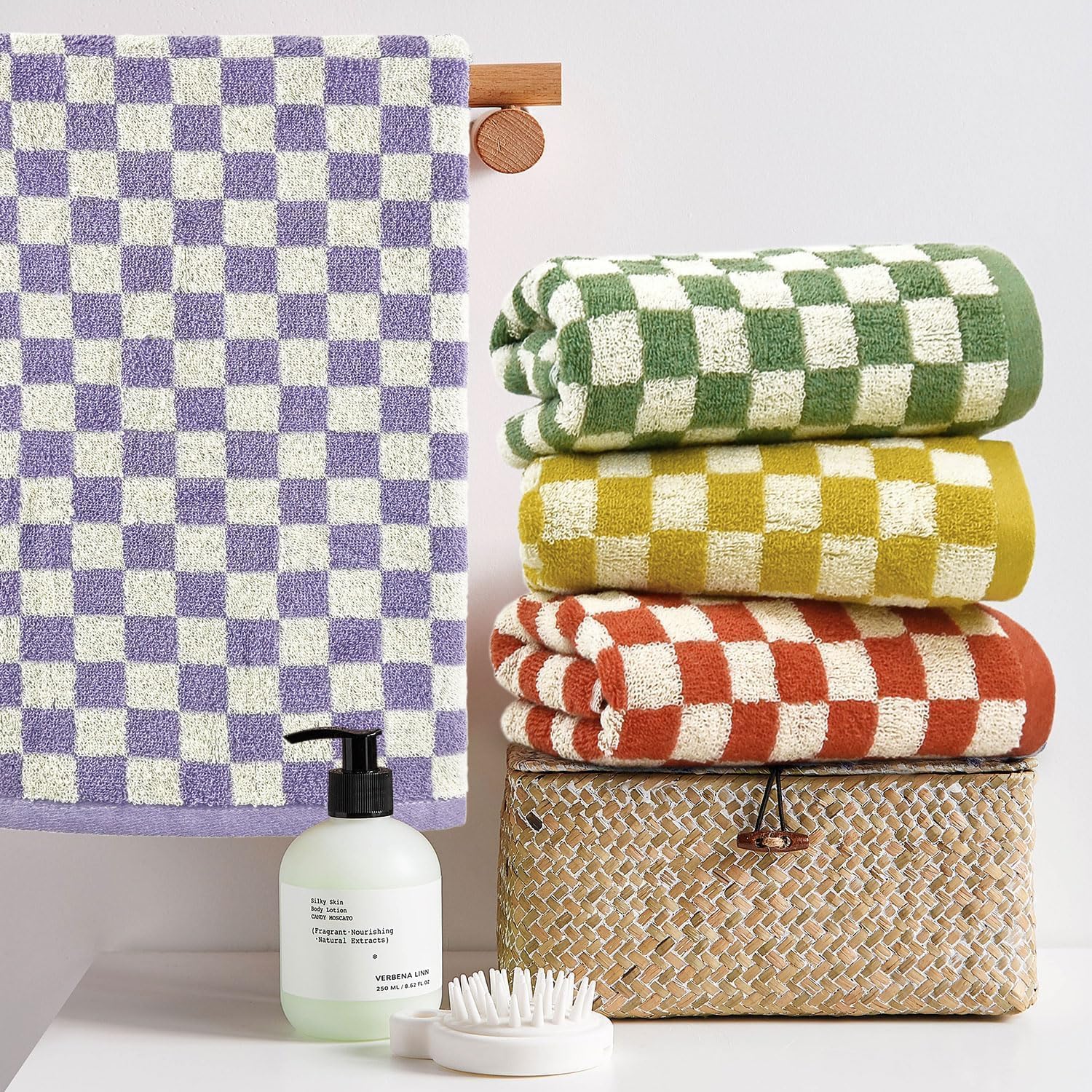 Close-up of Jacquotha checkered cotton terry texture highlighting absorbency