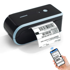 JADENS front view showing built-in paper bin for tidy label storage and fast access