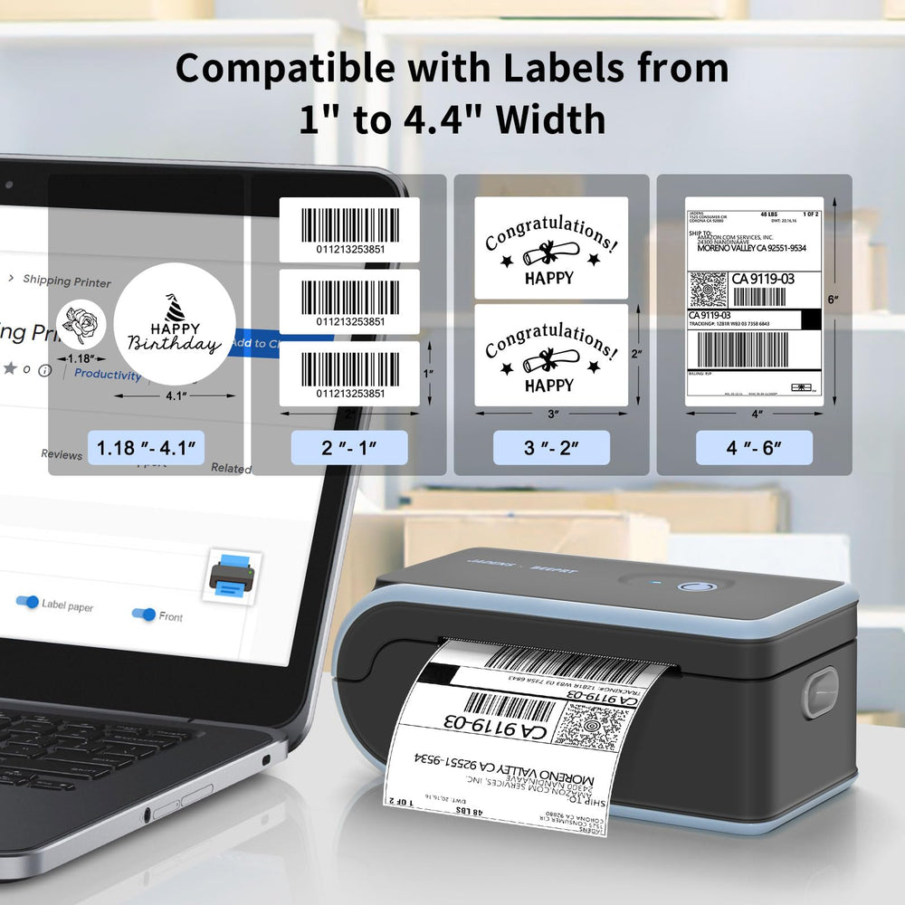 JADENS side profile displaying label roll placement and smooth feed benefit