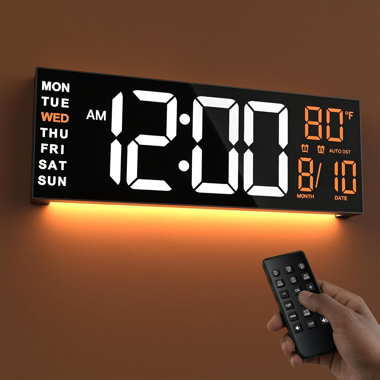 JALL front display 16-inch clock showing clear time and date, improves room visibility
