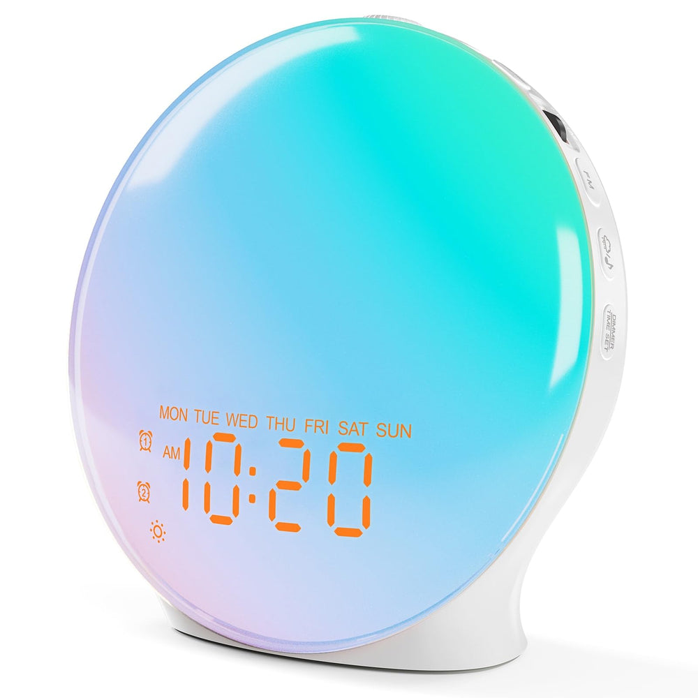 JALL front display on bedside table showing sunrise simulation benefit gentle wake-ups