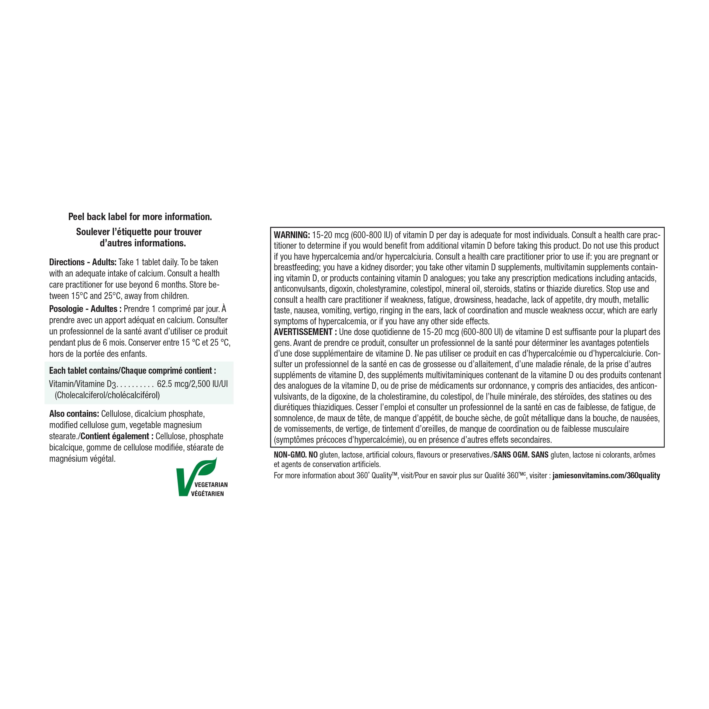 Jamieson product label close-up showing ingredients and dosage information