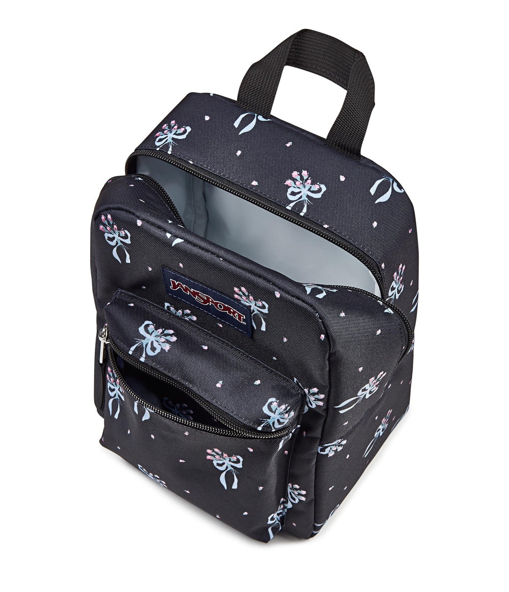 JanSport Big Break interior close-up highlighting insulation and durable 600D recycled polyester for temperature retention