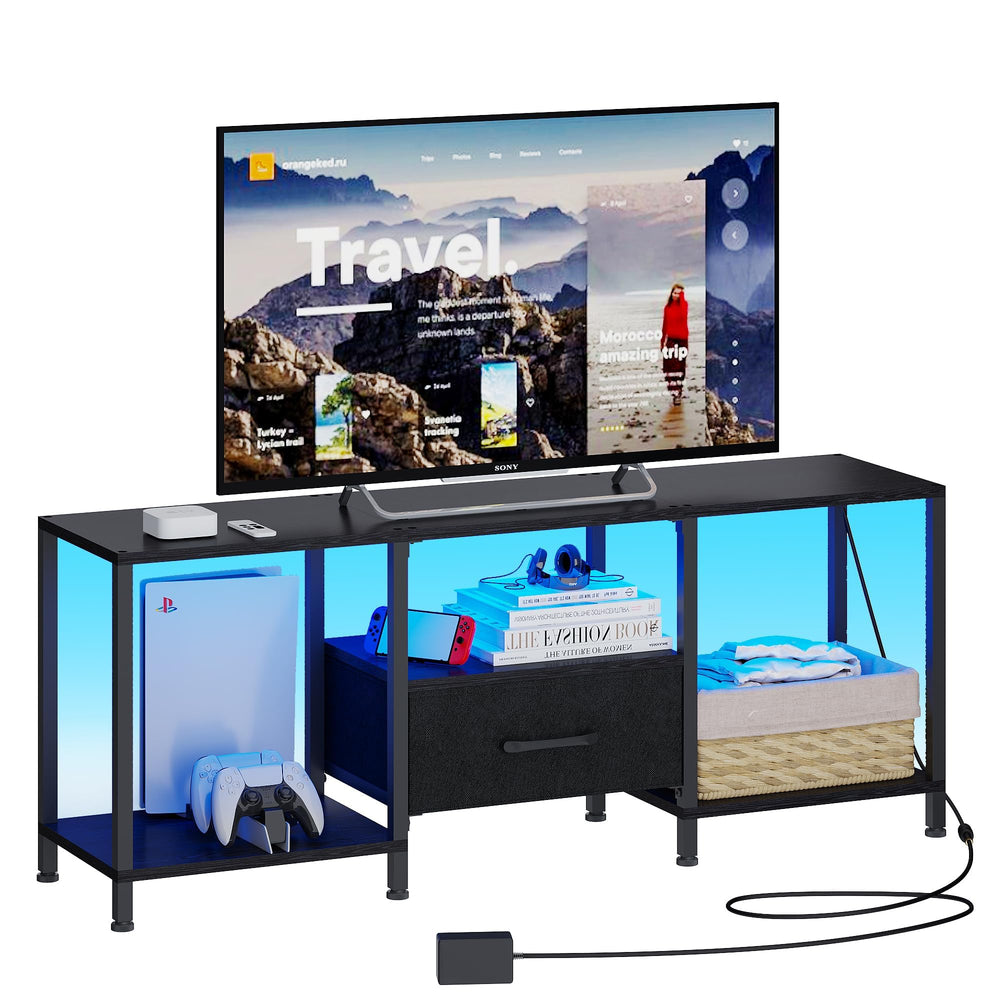 JARHETUN front view of TV stand showing clean lines and organized storage