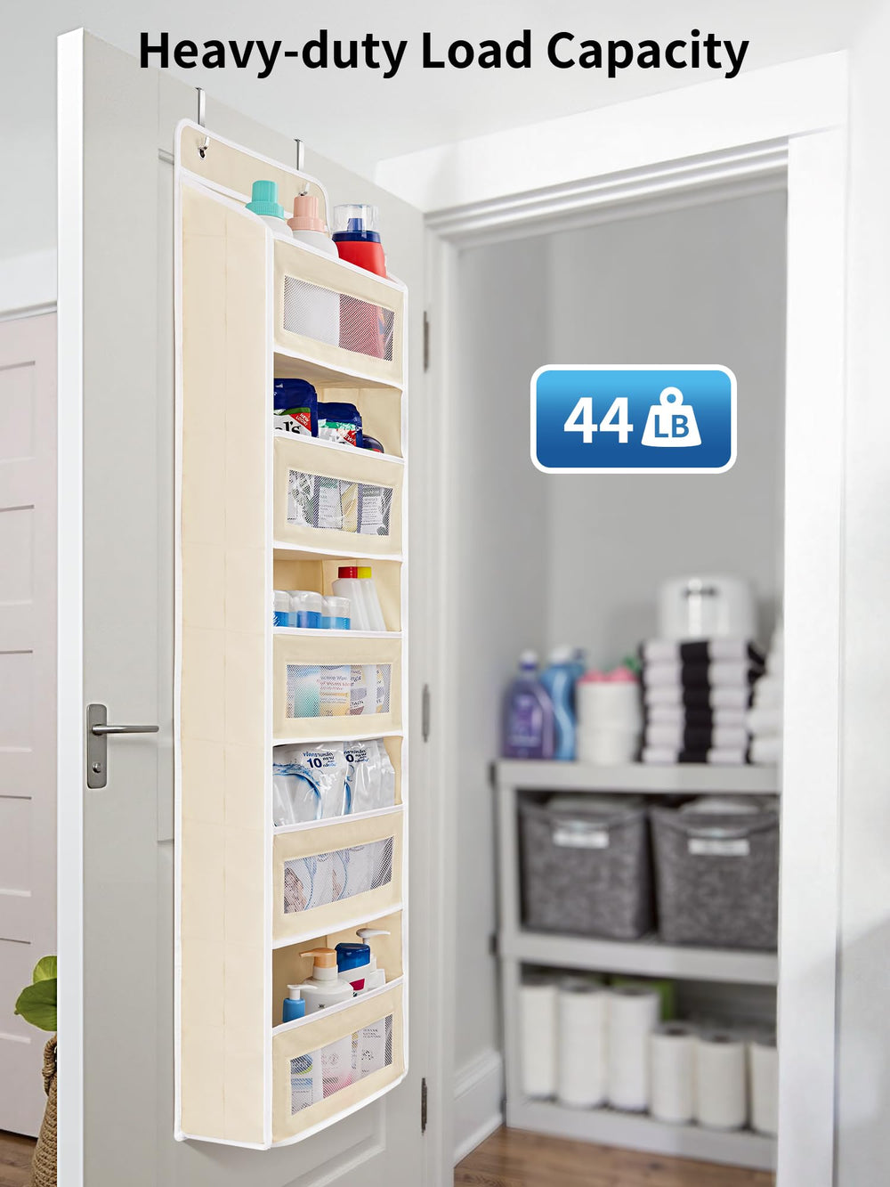 JARLINK in bathroom holding towels and toiletries for clutter-free benefit