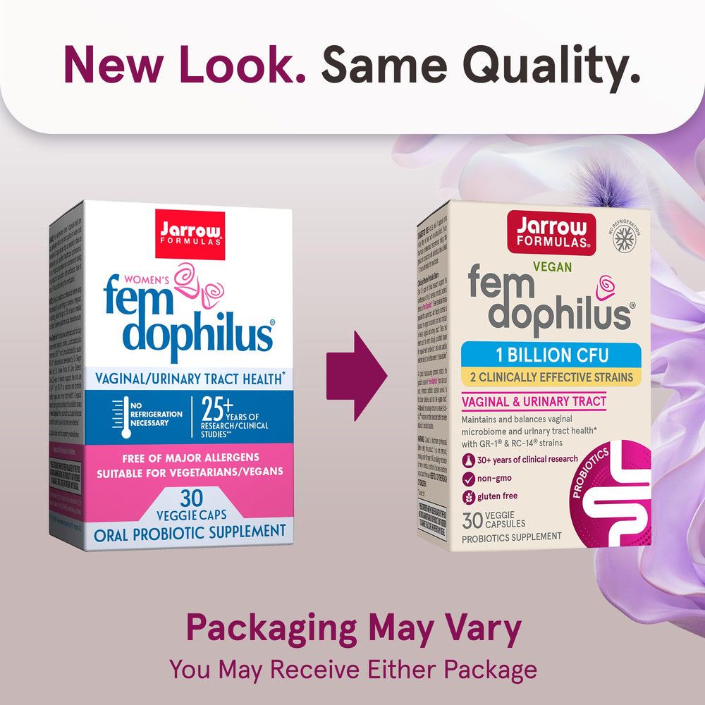 Close-up of a single Jarrow FemDophilus capsule highlighting smooth texture and portability