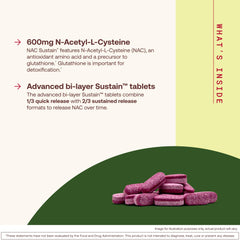 Split Jarrow Formulas NAC Sustain tablet revealing bilayer design to illustrate sustained release benefit