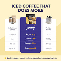 Javvy coffee poured into cold brew mug for rich real-coffee flavor