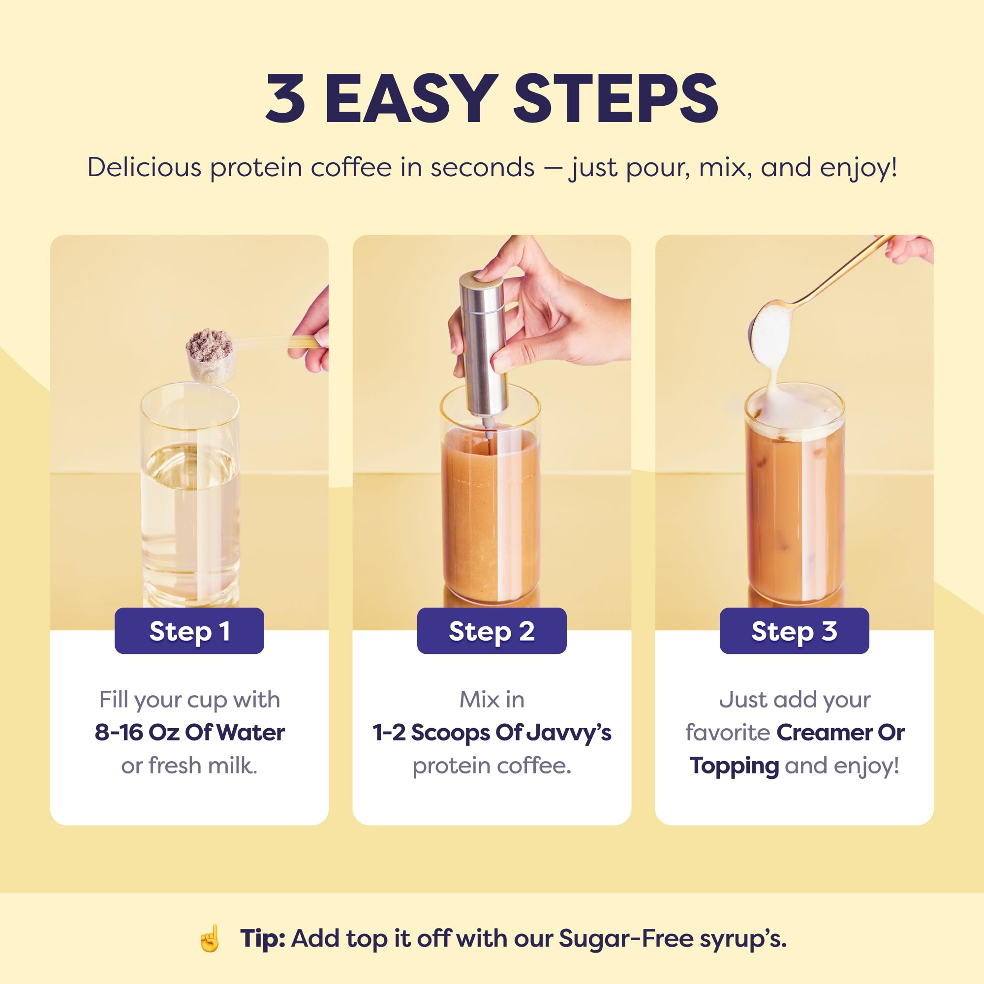 Javvy shaker bottle in hand for portable protein coffee on the go