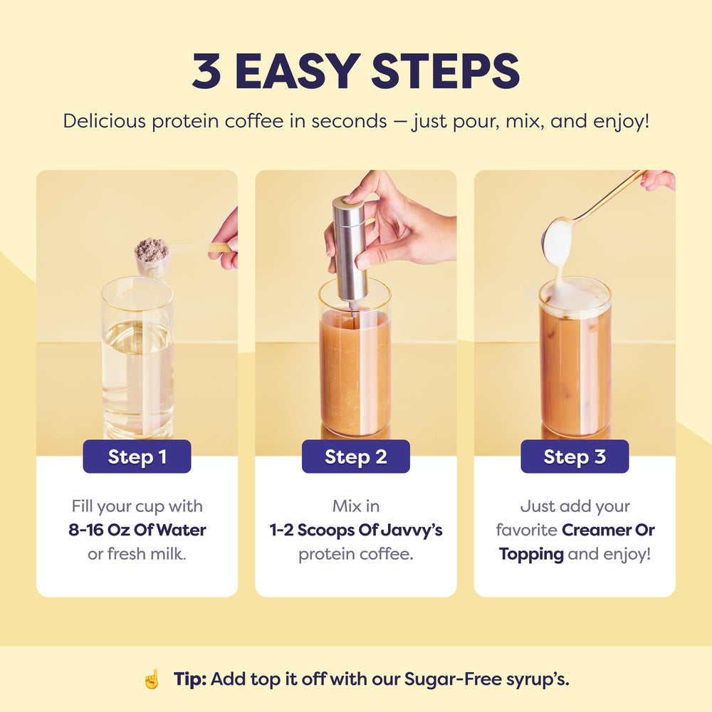 Javvy shaker bottle in hand for portable protein coffee on the go