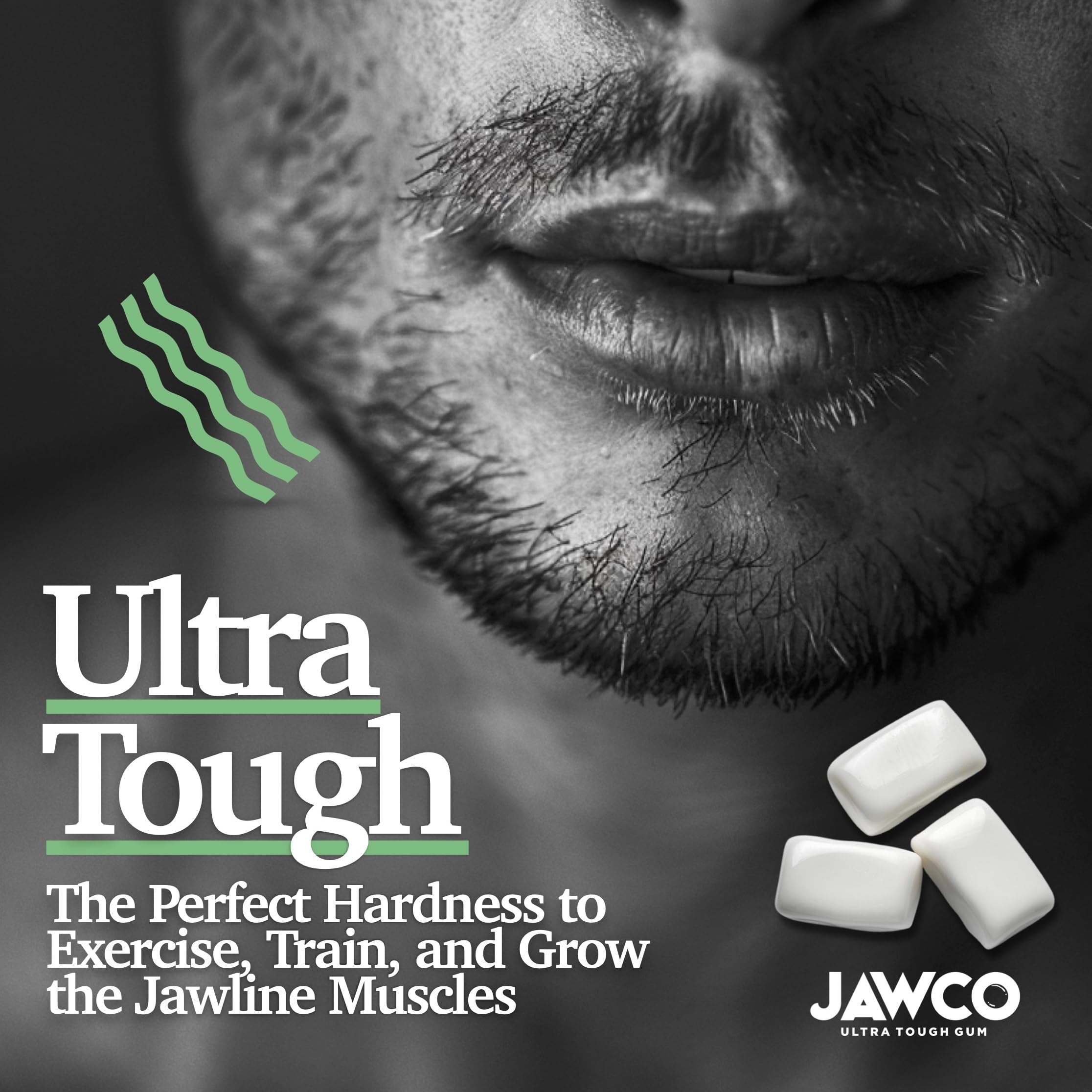 Person chewing JAWCO demonstrating proper molar chewing and facial engagement benefit