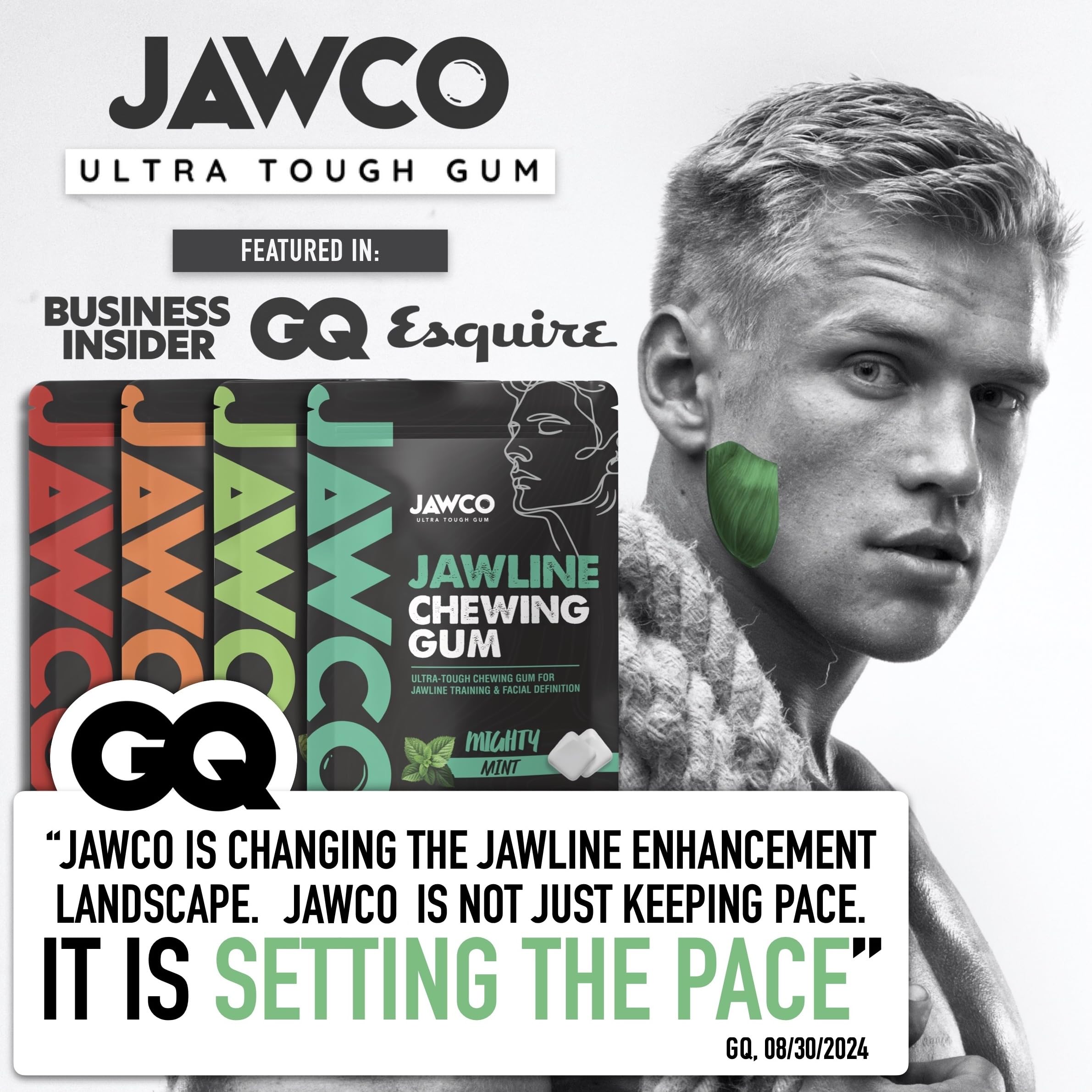 JAWCO pack in pocket lifestyle shot illustrating on-the-go jaw workouts benefit