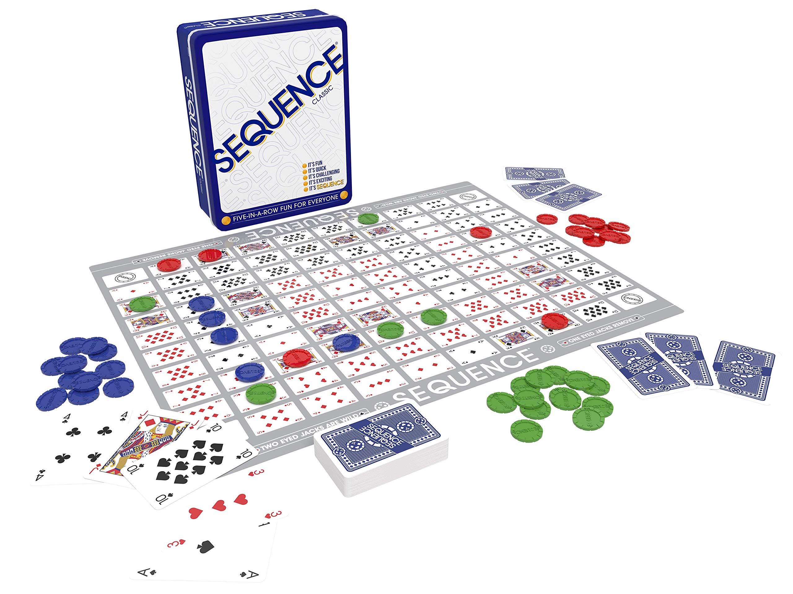 Jax Sequence game board close-up with chips highlighting clear card-to-space matching