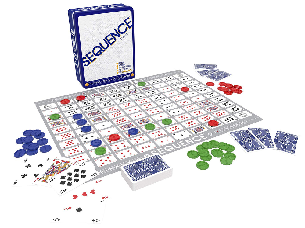 Jax Sequence game board close-up with chips highlighting clear card-to-space matching
