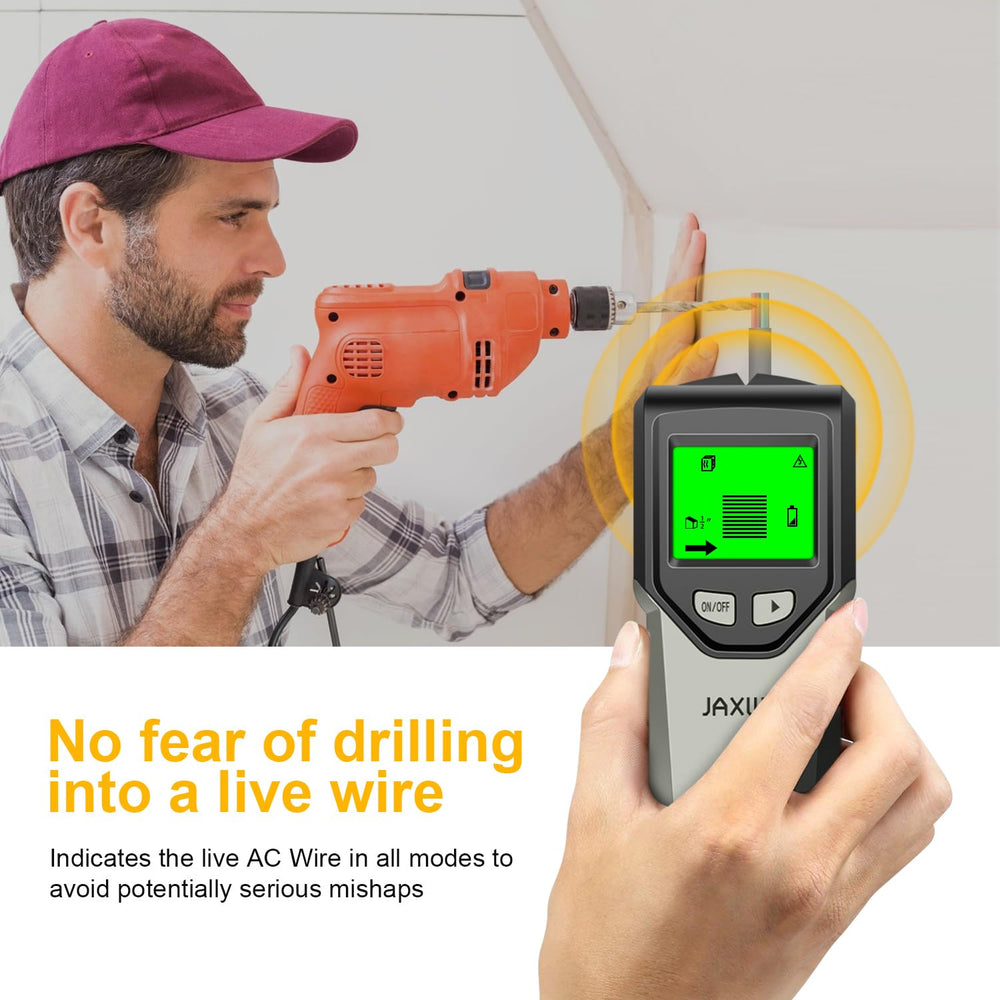 JAXWQ detecting a metal pipe behind wall showing metal-scan alert for safer installs