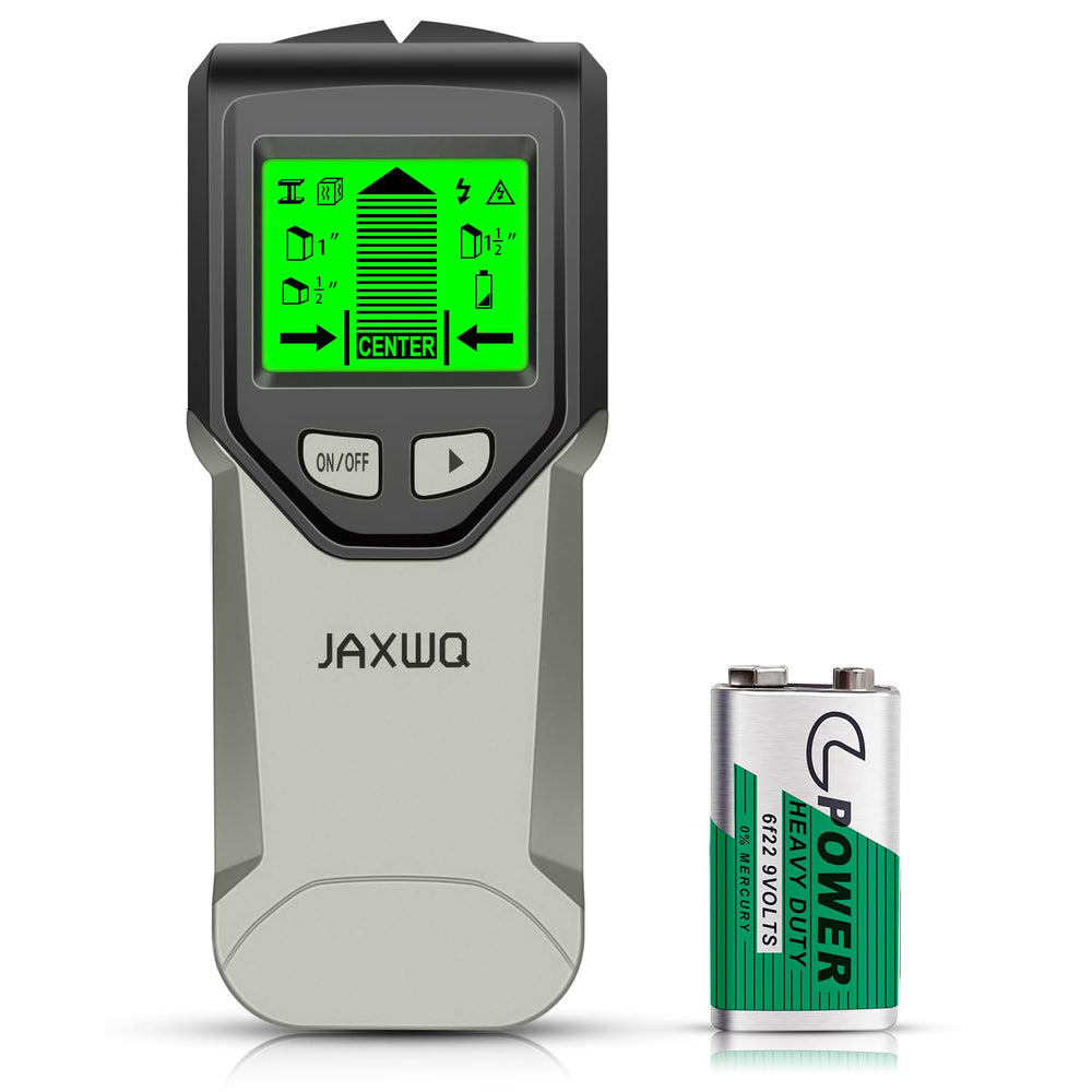 JAXWQ front view of stud finder showing ergonomic buttons and clear LCD, improving accuracy