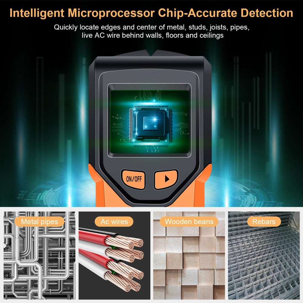 JAXWQ stud finder demonstrating deep scan mode detecting hidden joist