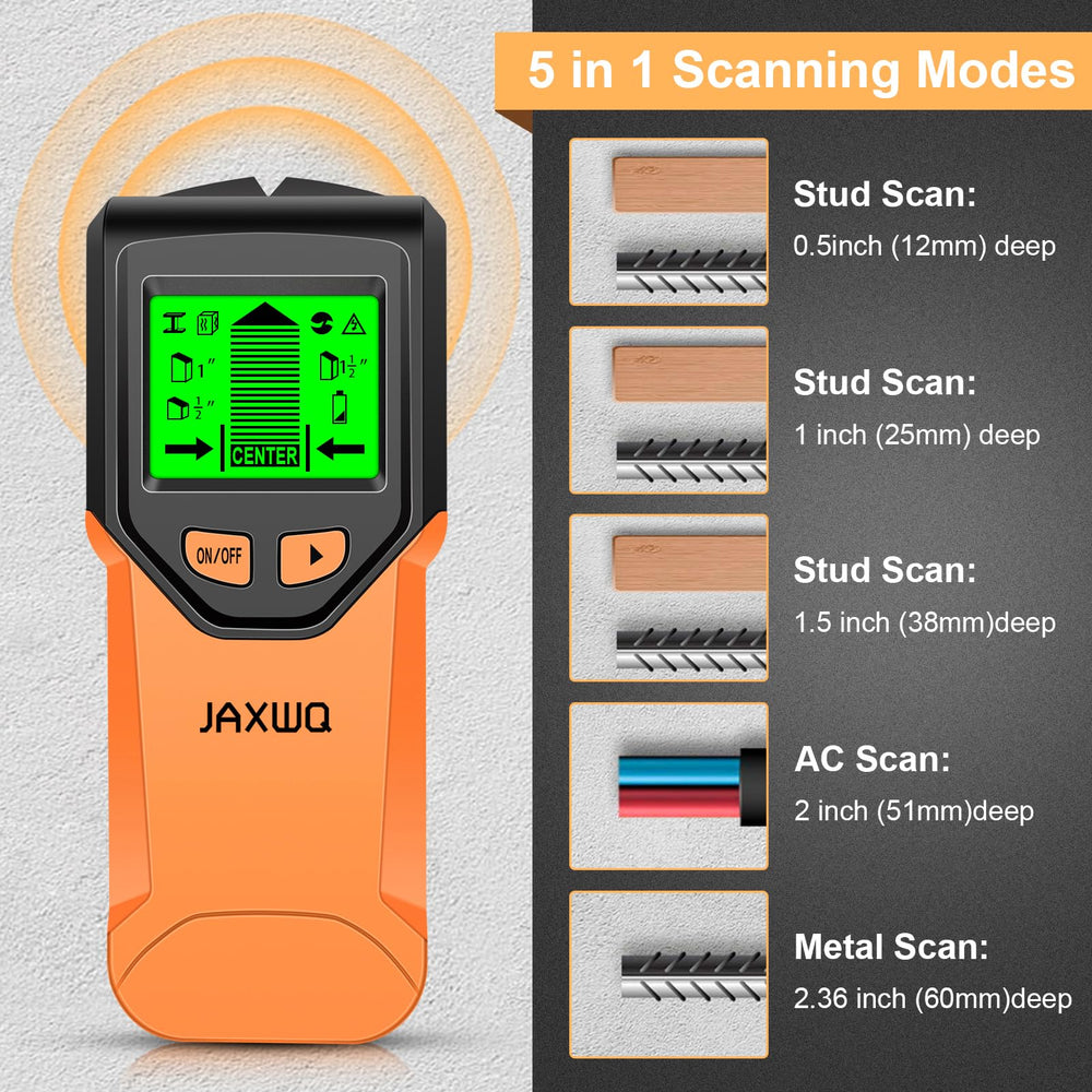 JAXWQ stud finder HD LCD close-up showing clear center and edge indicators