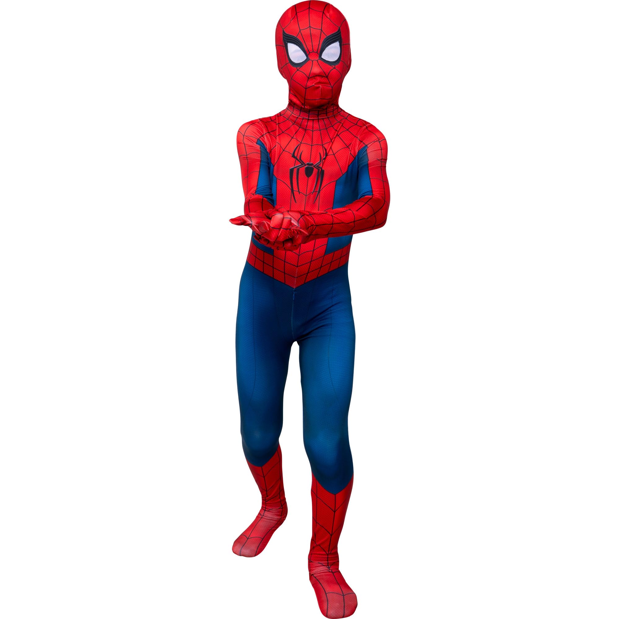 Jazwares Spider-Man fabric close-up showing two-way stretch spandex for mobility